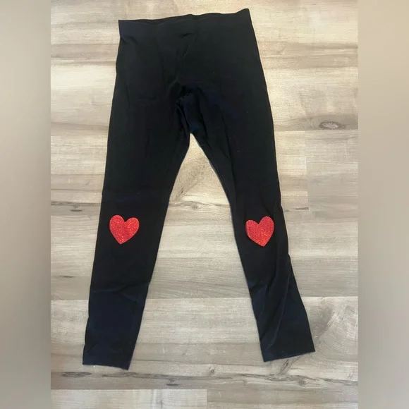 Charming Black Kids Leggings with Red Heart Details - Picture 1 of 2